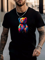 Bear Print Men's Graphic Crew Neck T-shirt for Summer