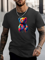 Bear Print Men's Graphic Crew Neck T-shirt for Summer