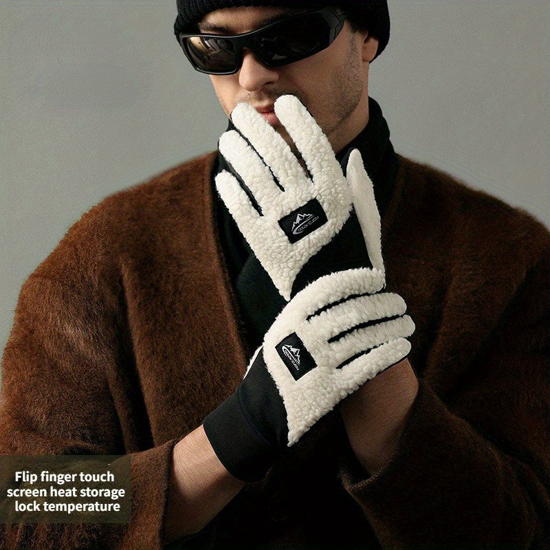 Men's Thickened Outdoor Sports Gloves Windproof Touch Screen Knitted Gloves