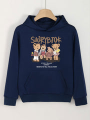 Girls Cartoon Bears Pattern Hooded Sweatshirt for Spring and Autumn