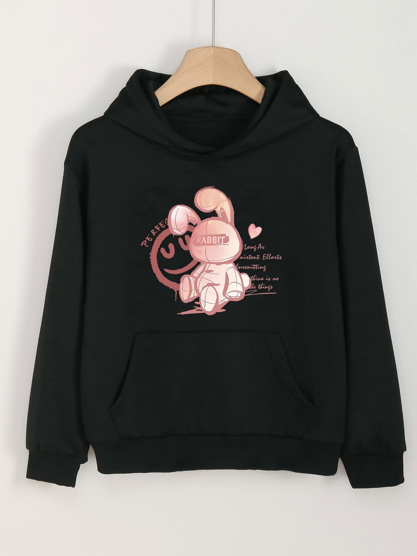 Girls Cartoon Rabbit Long Sleeve Hooded Sweatshirt for Outdoor Activities