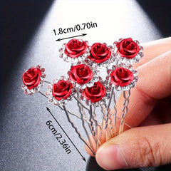 Bridal Rhinestone Fresh Flower Hair Clips Wedding Party Decors