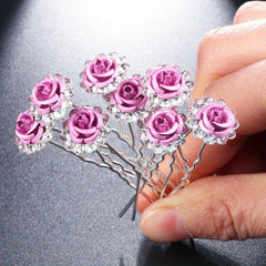 Bridal Rhinestone Fresh Flower Hair Clips Wedding Party Decors