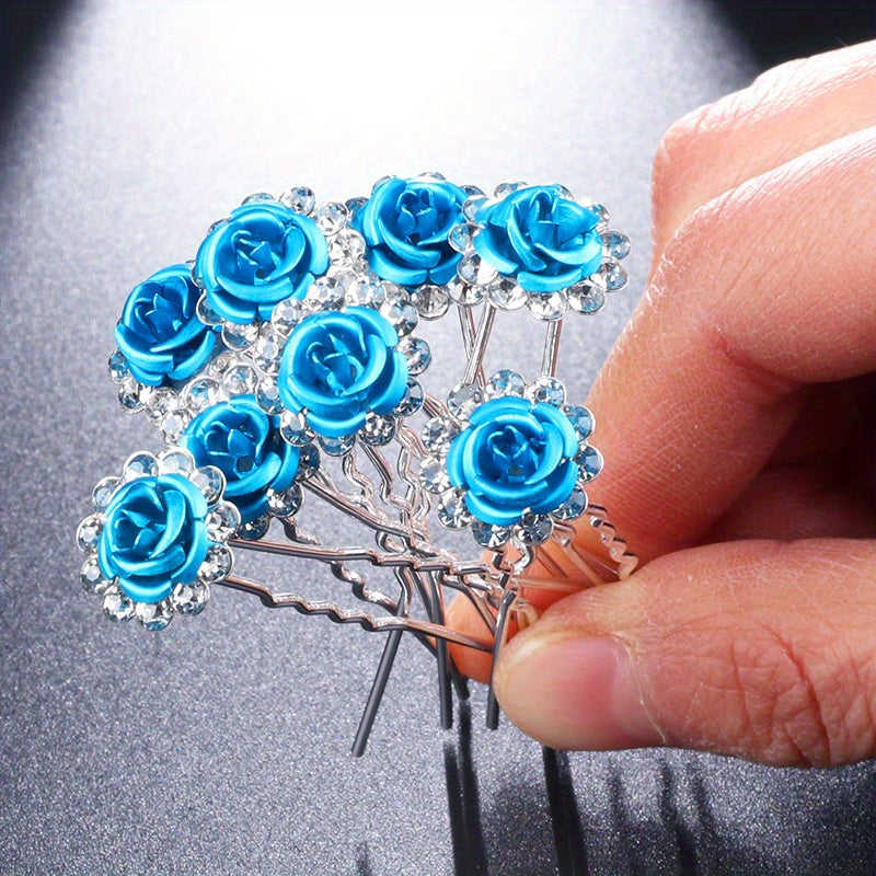 Bridal Rhinestone Fresh Flower Hair Clips Wedding Party Decors