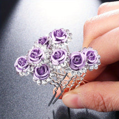 Bridal Rhinestone Fresh Flower Hair Clips Wedding Party Decors