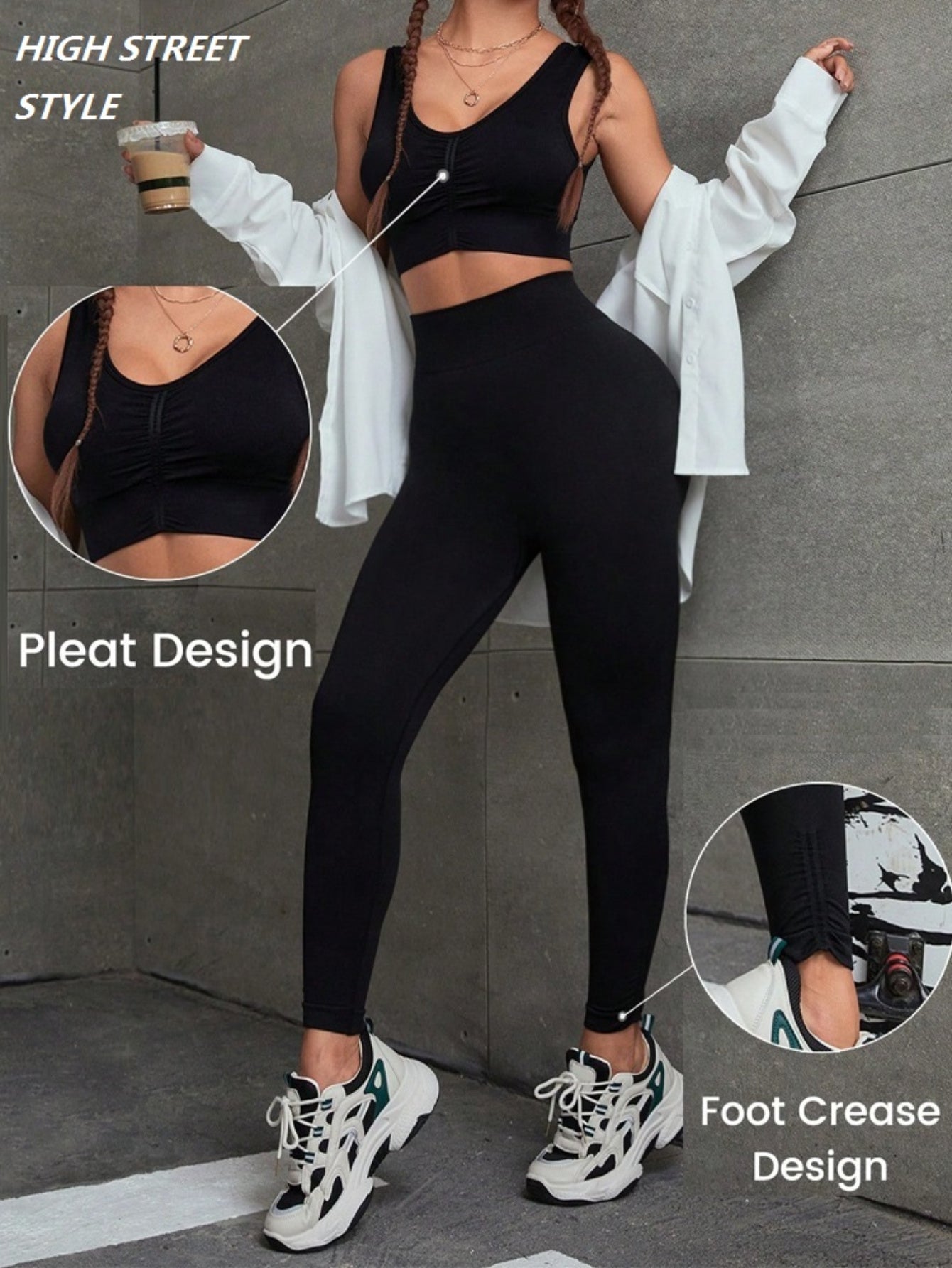 Yoga Sports Bra & Solid Leggings Set Women's Activewear