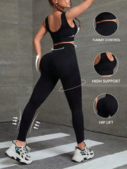 Yoga Sports Bra & Solid Leggings Set Women's Activewear