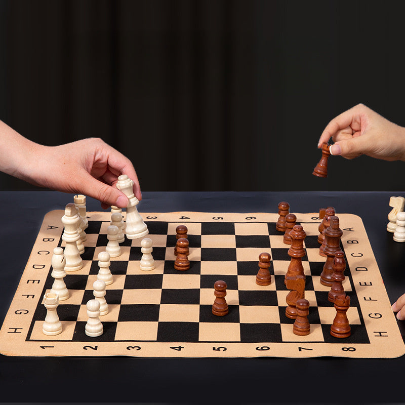 Solid Wood Chess & Checkers Set 2-in-1 Family Board Game