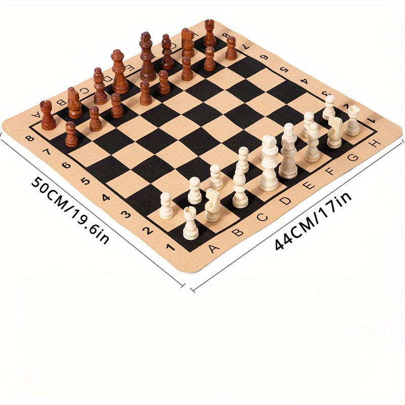 Solid Wood Chess & Checkers Set 2-in-1 Family Board Game