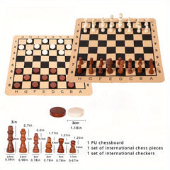 Solid Wood Chess & Checkers Set 2-in-1 Family Board Game