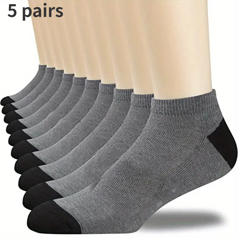 5 Pairs Men's Low Cut Ankle Socks Breathable Sweat Absorption