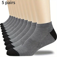 5 Pairs Men's Low Cut Ankle Socks Breathable Sweat Absorption