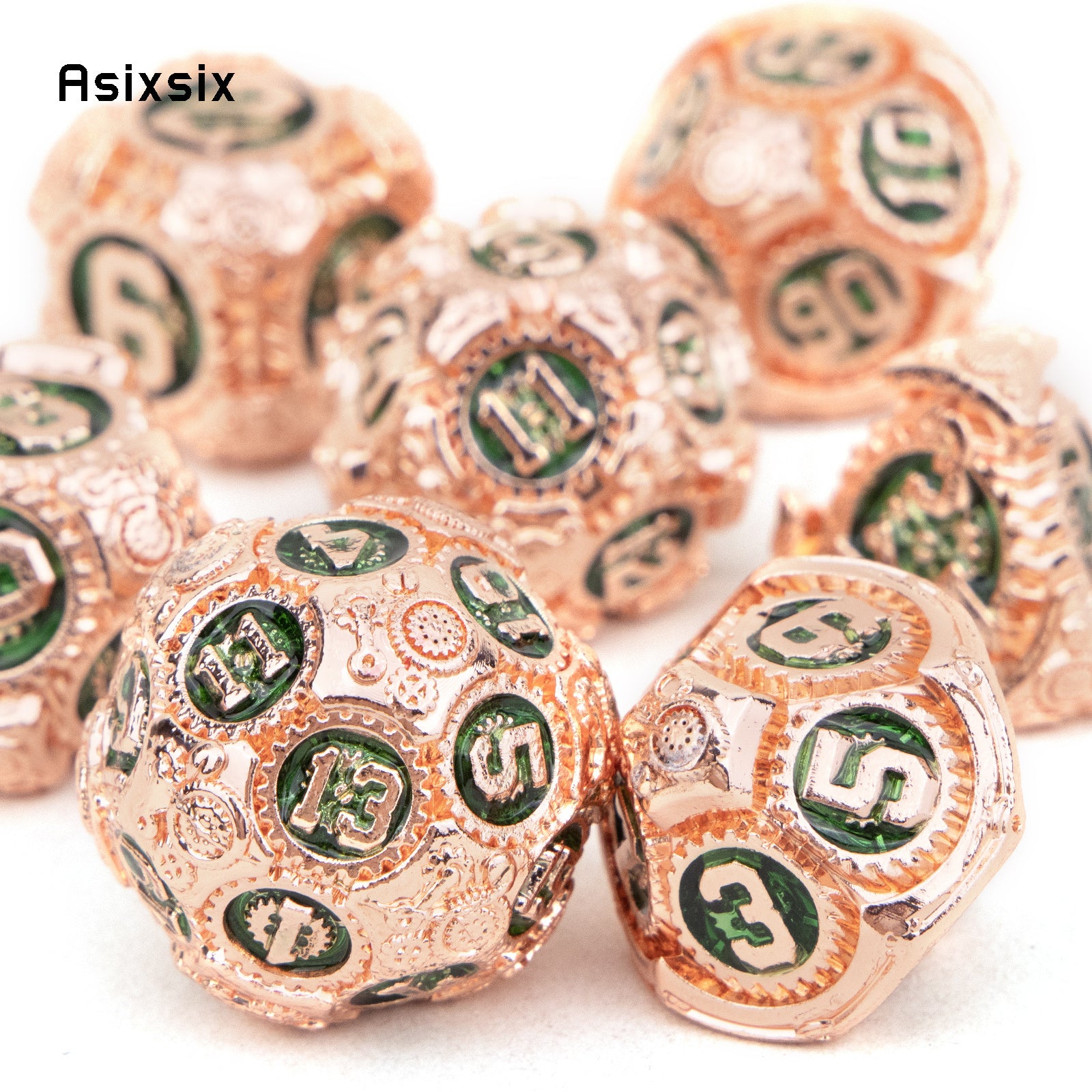 7pcs Orange/Green Gear Wheel Metal Polyhedral Dice Set for RPG Board Game