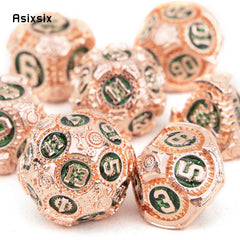 7pcs Orange/Green Gear Wheel Metal Polyhedral Dice Set for RPG Board Game