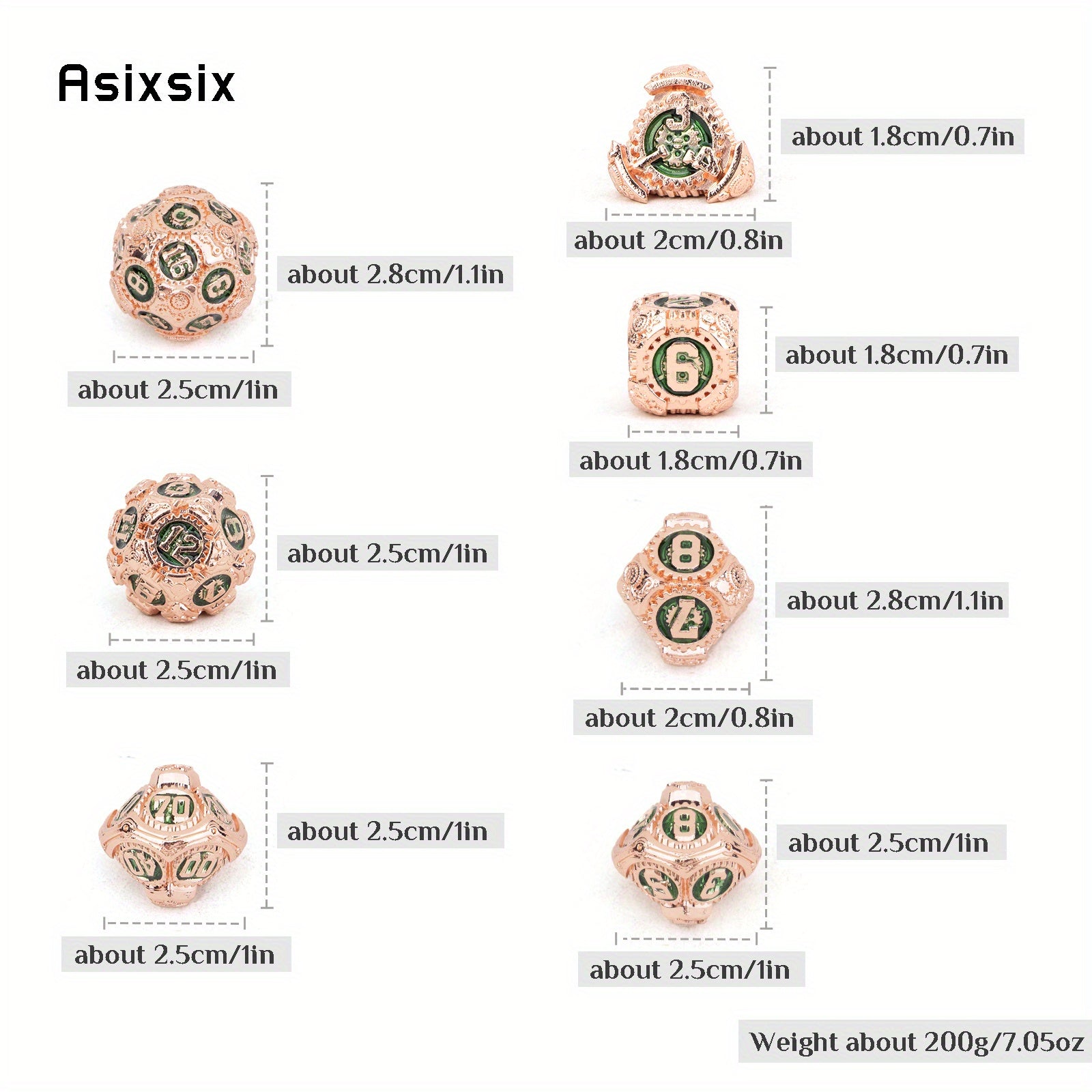 7pcs Orange/Green Gear Wheel Metal Polyhedral Dice Set for RPG Board Game