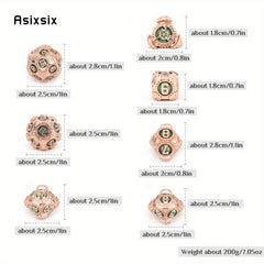 7pcs Orange/Green Gear Wheel Metal Polyhedral Dice Set for RPG Board Game