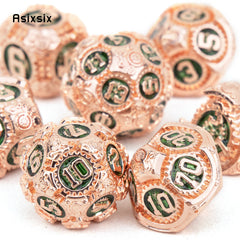 7pcs Orange/Green Gear Wheel Metal Polyhedral Dice Set for RPG Board Game