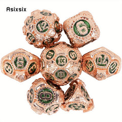 7pcs Orange/Green Gear Wheel Metal Polyhedral Dice Set for RPG Board Game