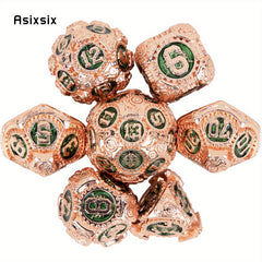 7pcs Orange/Green Gear Wheel Metal Polyhedral Dice Set for RPG Board Game