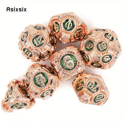 7pcs Orange/Green Gear Wheel Metal Polyhedral Dice Set for RPG Board Game