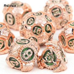 7pcs Orange/Green Gear Wheel Metal Polyhedral Dice Set for RPG Board Game