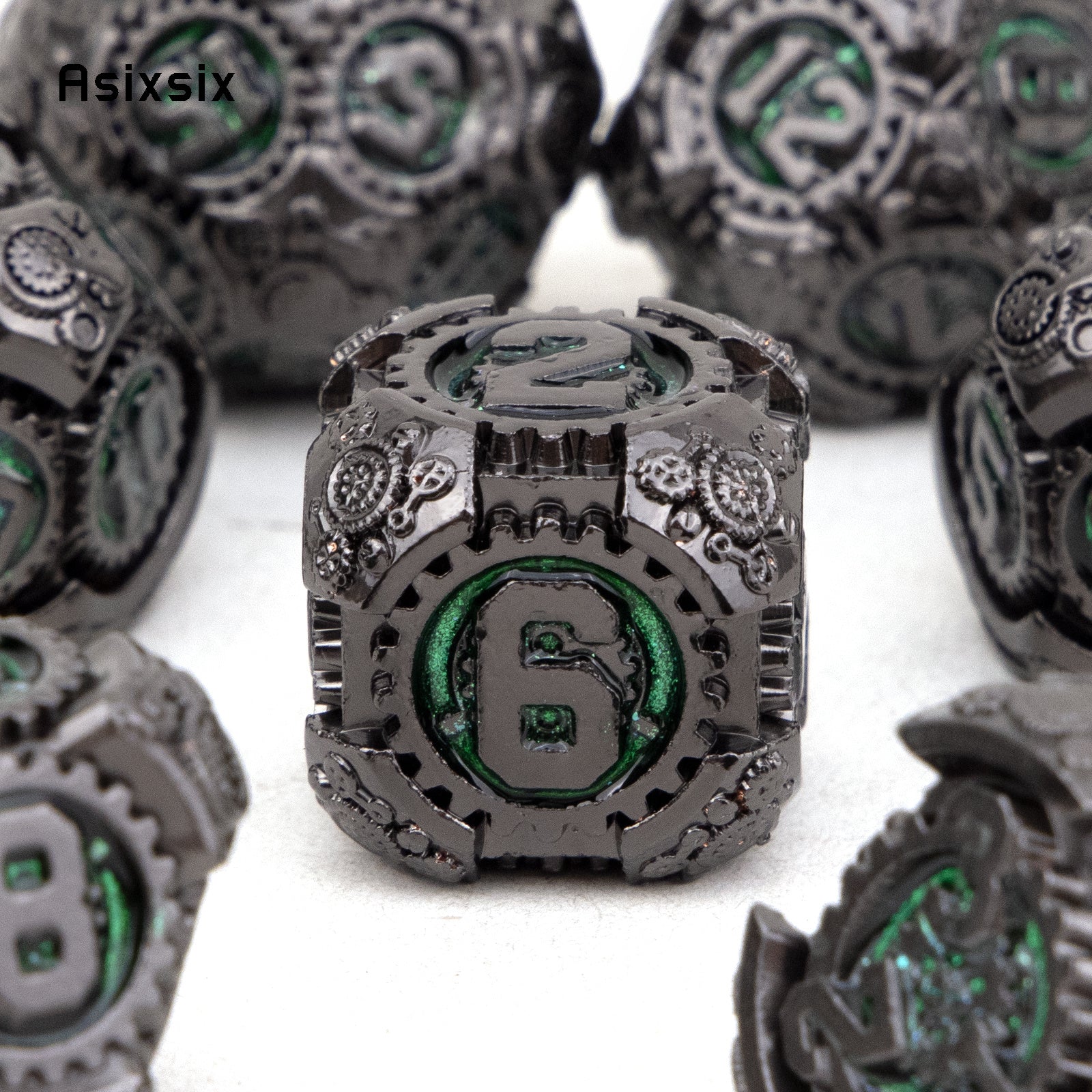 7pcs Green Metal Polyhedral Dice Set for Role Playing