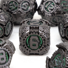 7pcs Green Metal Polyhedral Dice Set for Role Playing