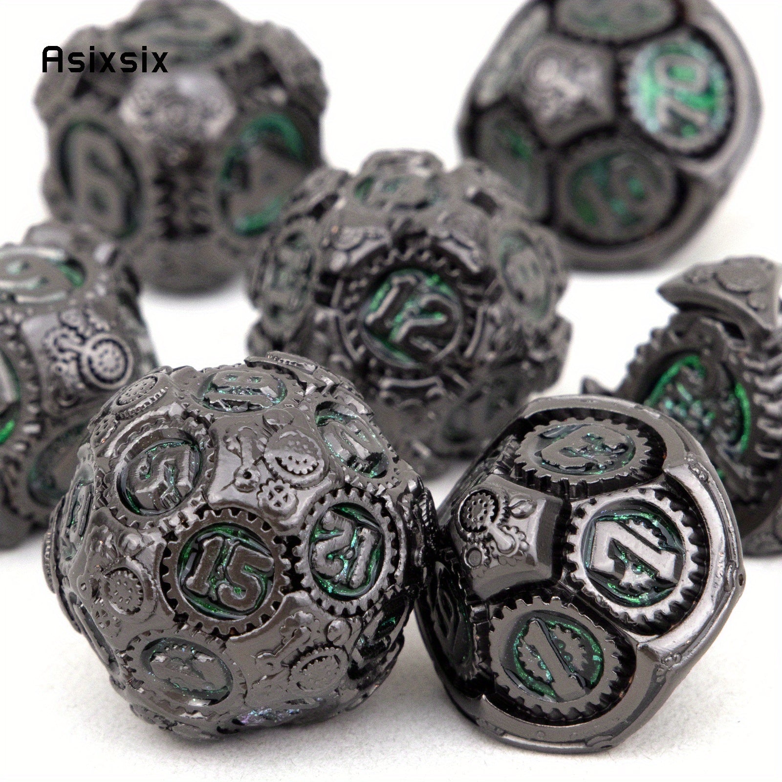 7pcs Green Metal Polyhedral Dice Set for Role Playing