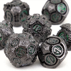 7pcs Green Metal Polyhedral Dice Set for Role Playing