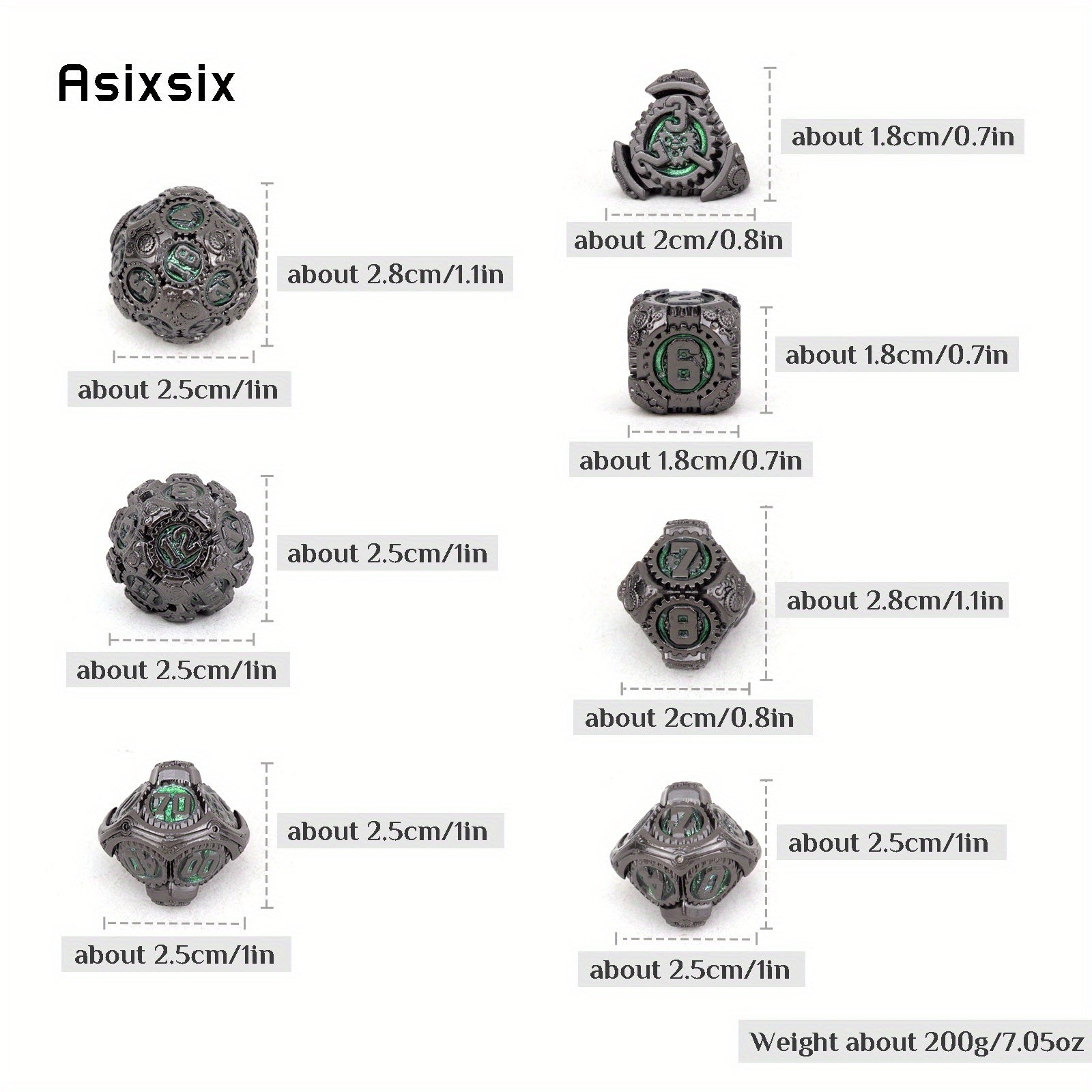7pcs Green Metal Polyhedral Dice Set for Role Playing