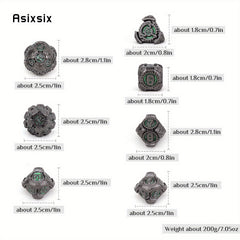 7pcs Green Metal Polyhedral Dice Set for Role Playing