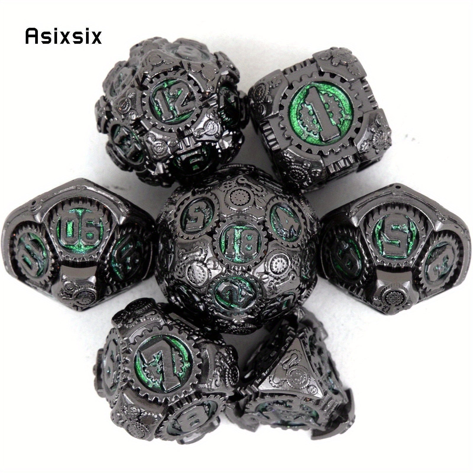 7pcs Green Metal Polyhedral Dice Set for Role Playing