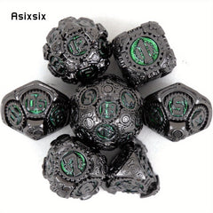 7pcs Green Metal Polyhedral Dice Set for Role Playing