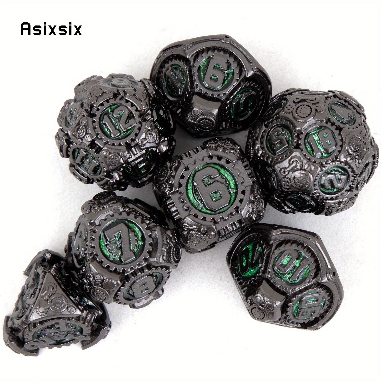 7pcs Green Metal Polyhedral Dice Set for Role Playing