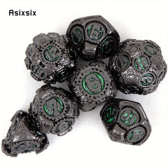 7pcs Green Metal Polyhedral Dice Set for Role Playing