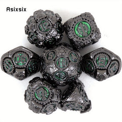 7pcs Green Metal Polyhedral Dice Set for Role Playing
