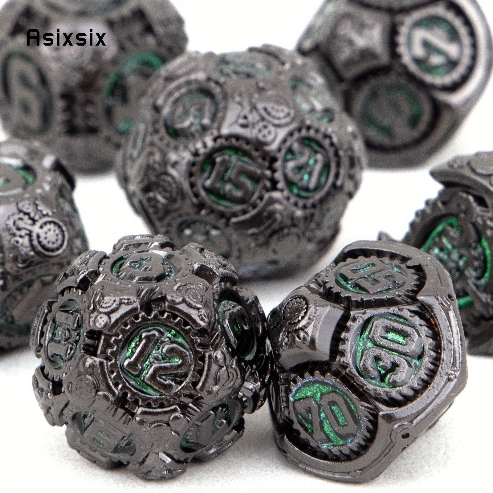 7pcs Green Metal Polyhedral Dice Set for Role Playing
