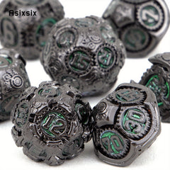 7pcs Green Metal Polyhedral Dice Set for Role Playing