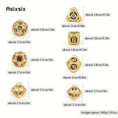 7pcs Golden Gear Metal Polyhedral Dice Set for RPG Board Game