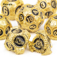 7pcs Golden Gear Metal Polyhedral Dice Set for RPG Board Game