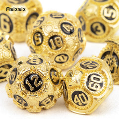 7pcs Golden Gear Metal Polyhedral Dice Set for RPG Board Game
