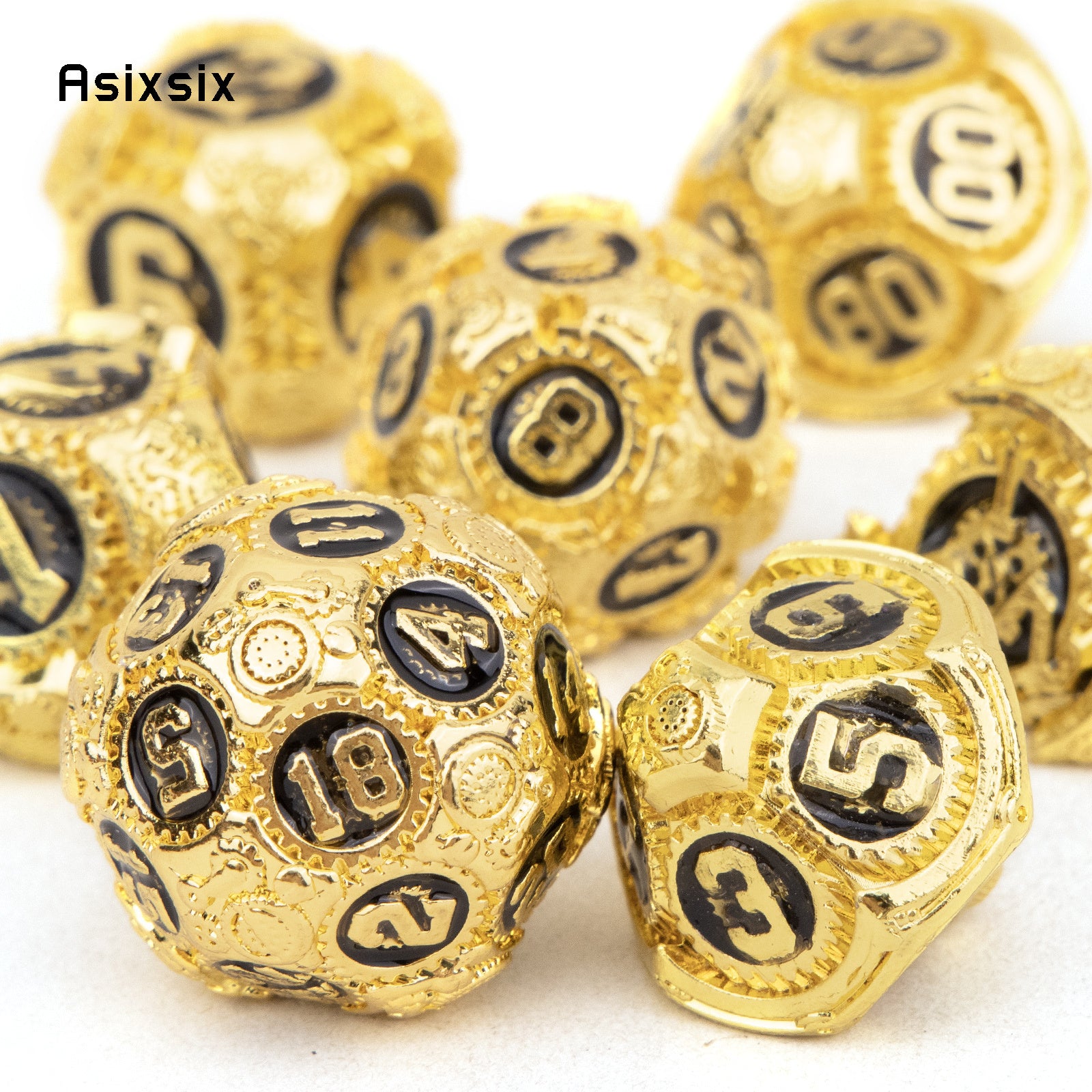 7pcs Golden Gear Metal Polyhedral Dice Set for RPG Board Game
