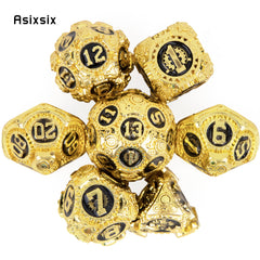 7pcs Golden Gear Metal Polyhedral Dice Set for RPG Board Game
