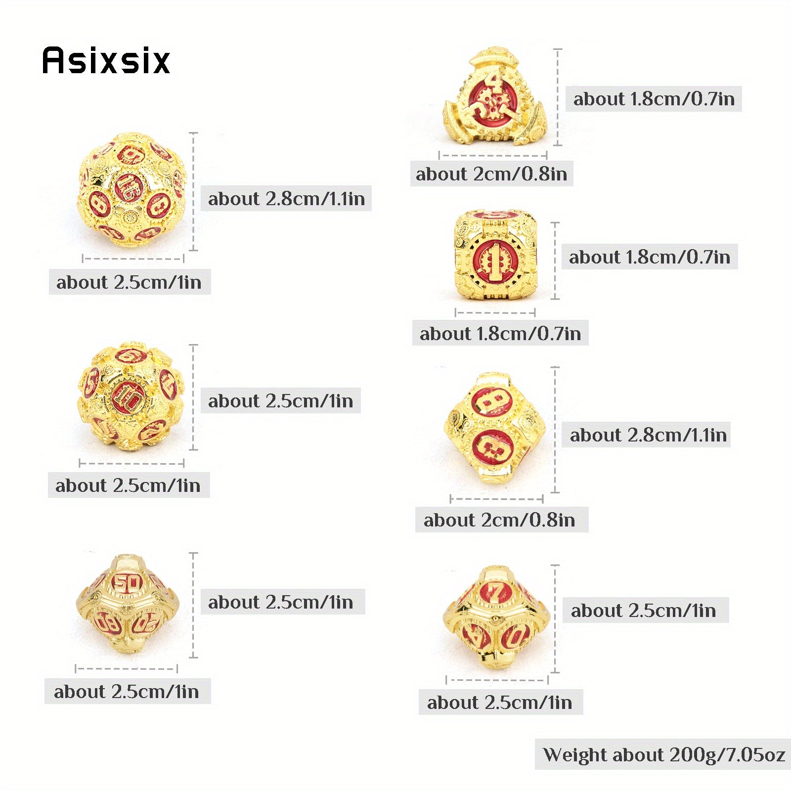 7pcs Golden & Red Gear Wheel Metal Dice Set for Role Playing Board Game