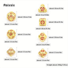 7pcs Golden & Red Gear Wheel Metal Dice Set for Role Playing Board Game