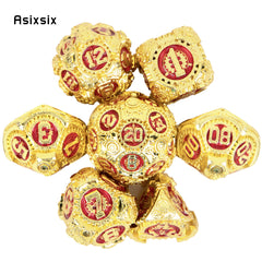 7pcs Golden & Red Gear Wheel Metal Dice Set for Role Playing Board Game