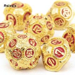 7pcs Golden & Red Gear Wheel Metal Dice Set for Role Playing Board Game