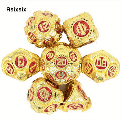 7pcs Golden & Red Gear Wheel Metal Dice Set for Role Playing Board Game