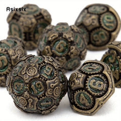 7pcs Green Copper Gear Wheel Metal Polyhedral Dice Set for RPG