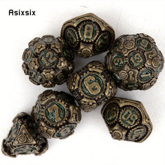 7pcs Green Copper Gear Wheel Metal Polyhedral Dice Set for RPG